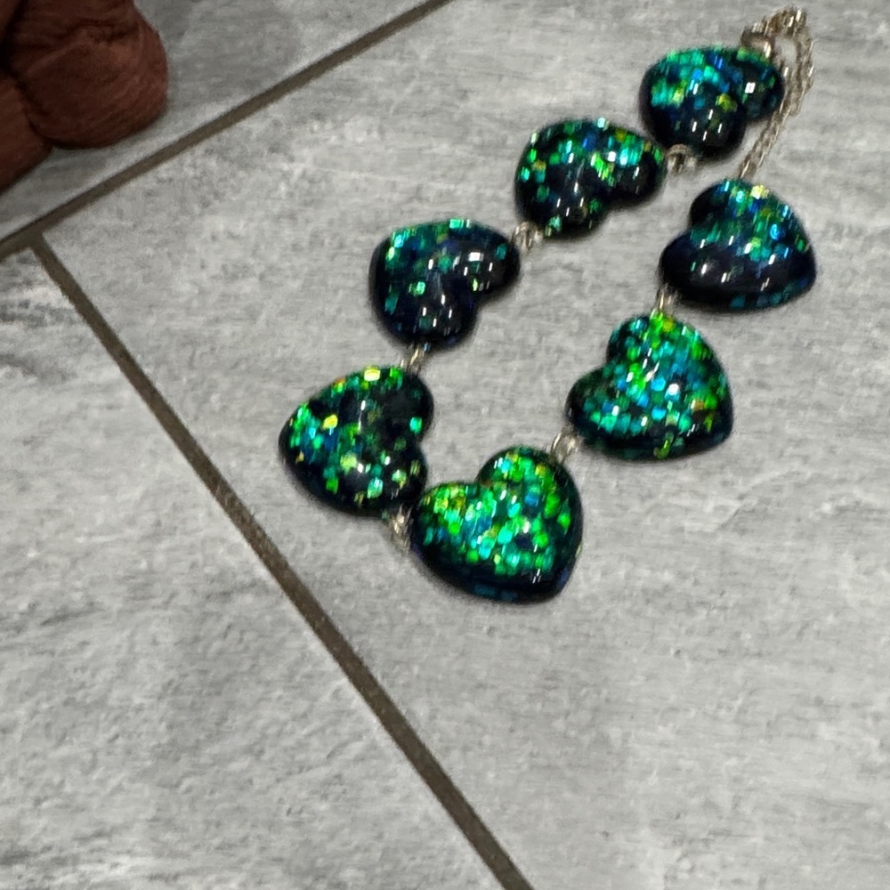 Heart Charm Bracelet with Green and Blue Accents